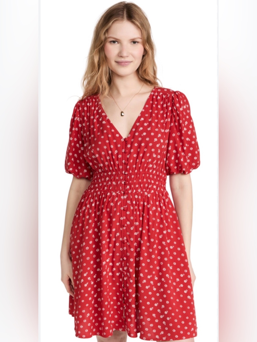 MADEWELL Puff Sleeve Buttonfront Retro Mini Dress In Bandana Red Medium - C1-100